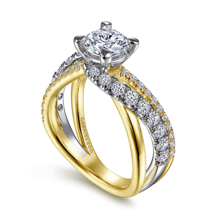 Zaira - 14K White-Yellow Gold Bypass Diamond Engagement Ring - 0.75 ct - Shot 3