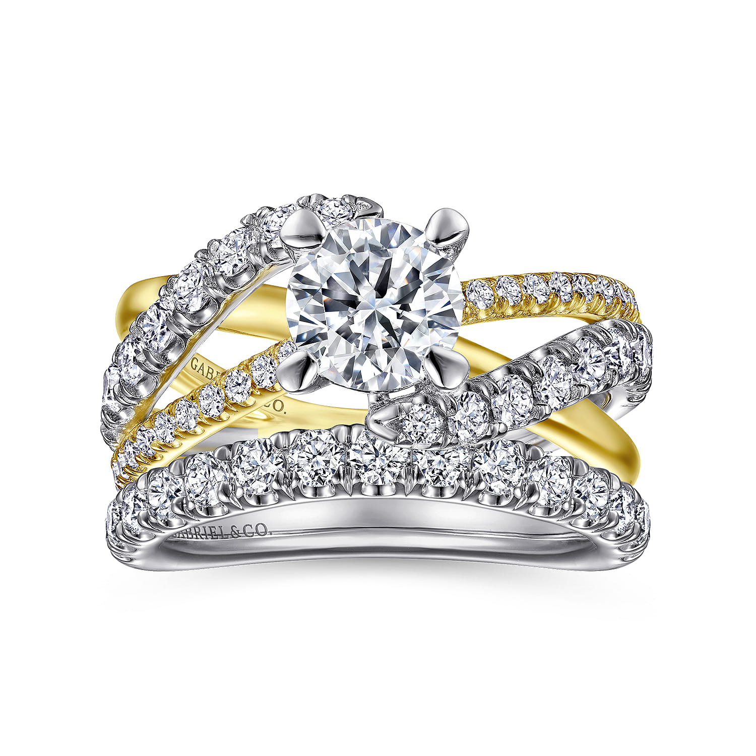 Zaira - 14K White-Yellow Gold Bypass Diamond Engagement Ring - 0.75 ct - Shot 4