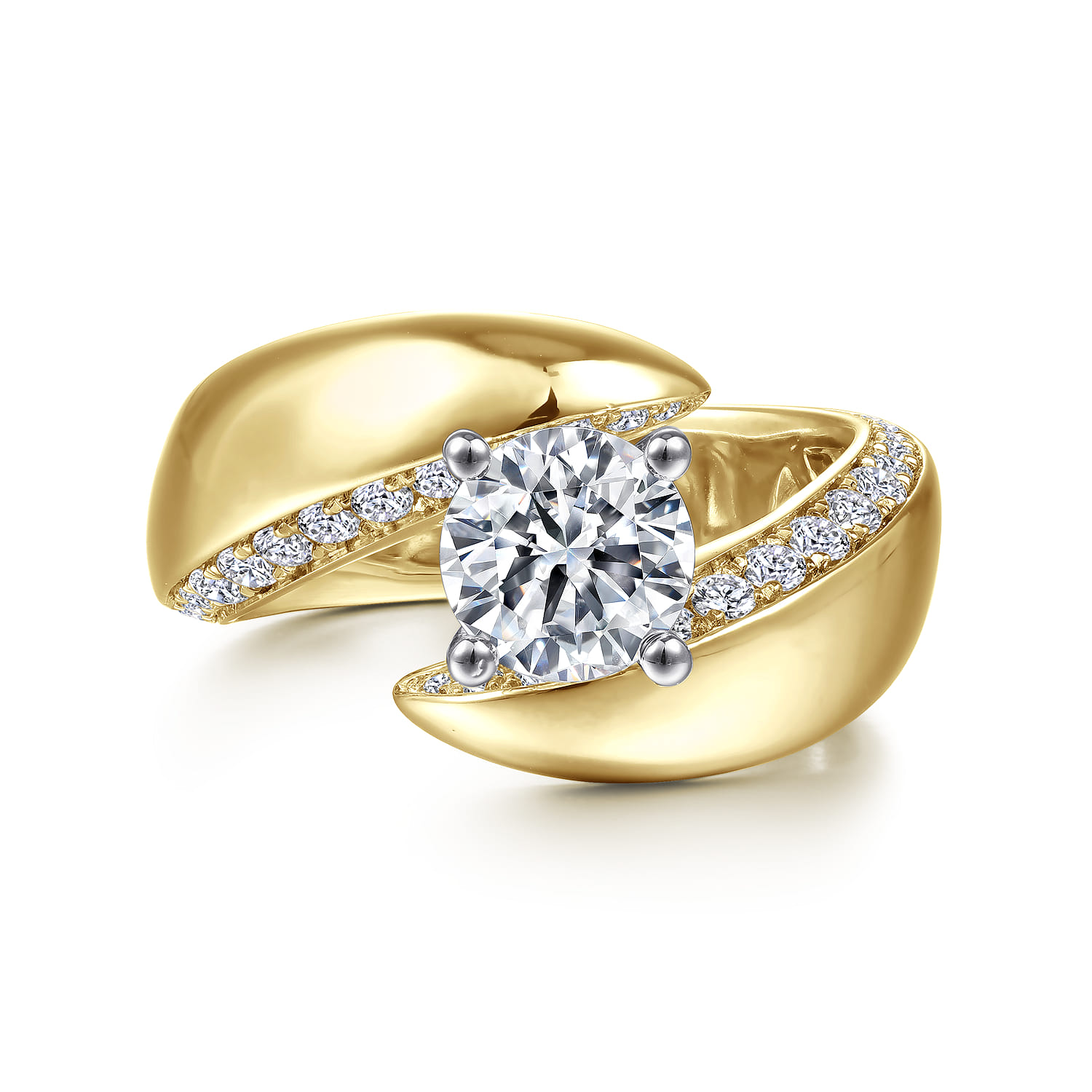 Hepburn - 14K White-Yellow Gold Round Bypass Diamond Engagement Ring - 0.44 ct - Shot 1