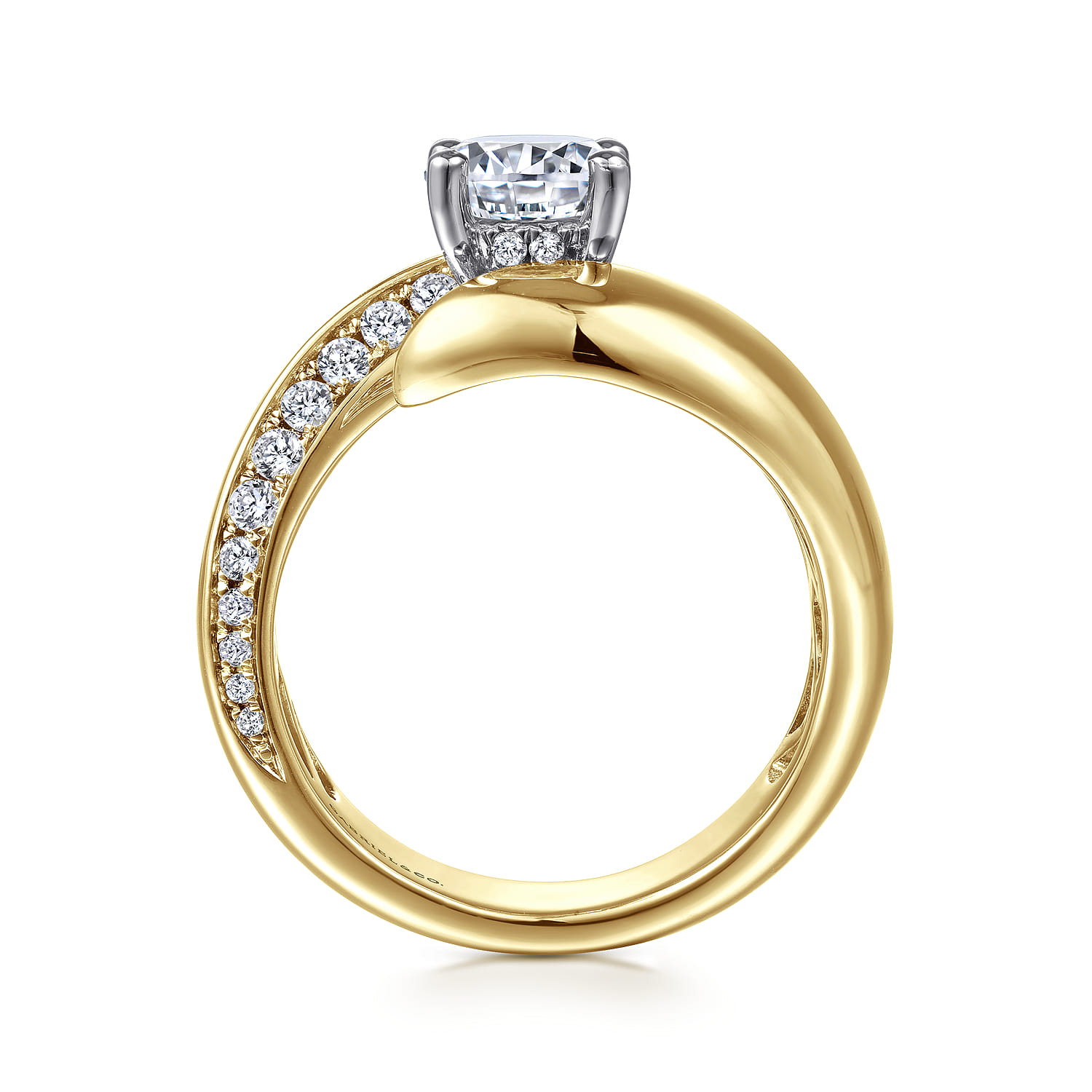 Hepburn - 14K White-Yellow Gold Round Bypass Diamond Engagement Ring - 0.44 ct - Shot 2