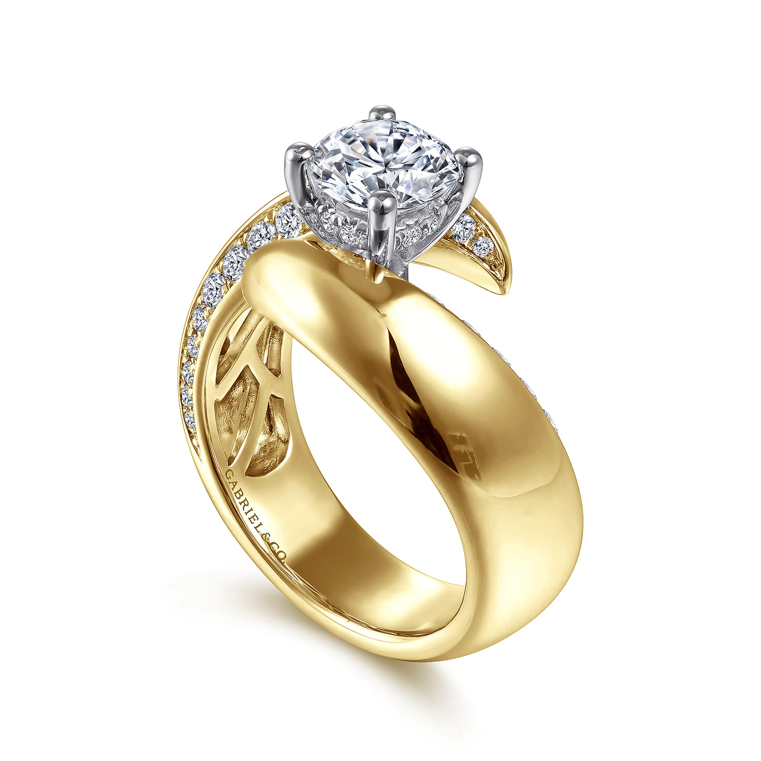 Hepburn - 14K White-Yellow Gold Round Bypass Diamond Engagement Ring - 0.44 ct - Shot 3