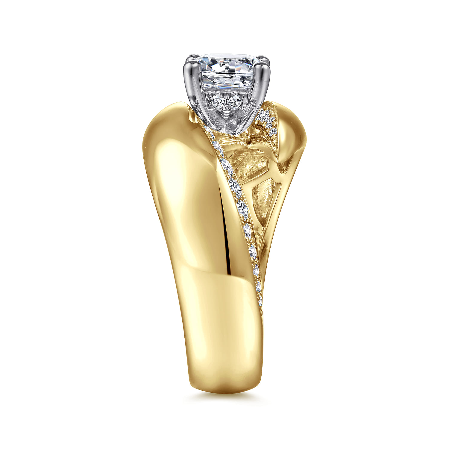 Hepburn - 14K White-Yellow Gold Round Bypass Diamond Engagement Ring - 0.44 ct - Shot 5