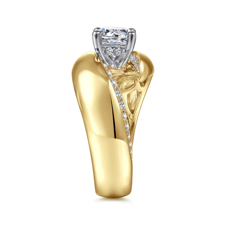 Hepburn - 14K White-Yellow Gold Round Bypass Diamond Engagement Ring - 0.44 ct - Shot 5