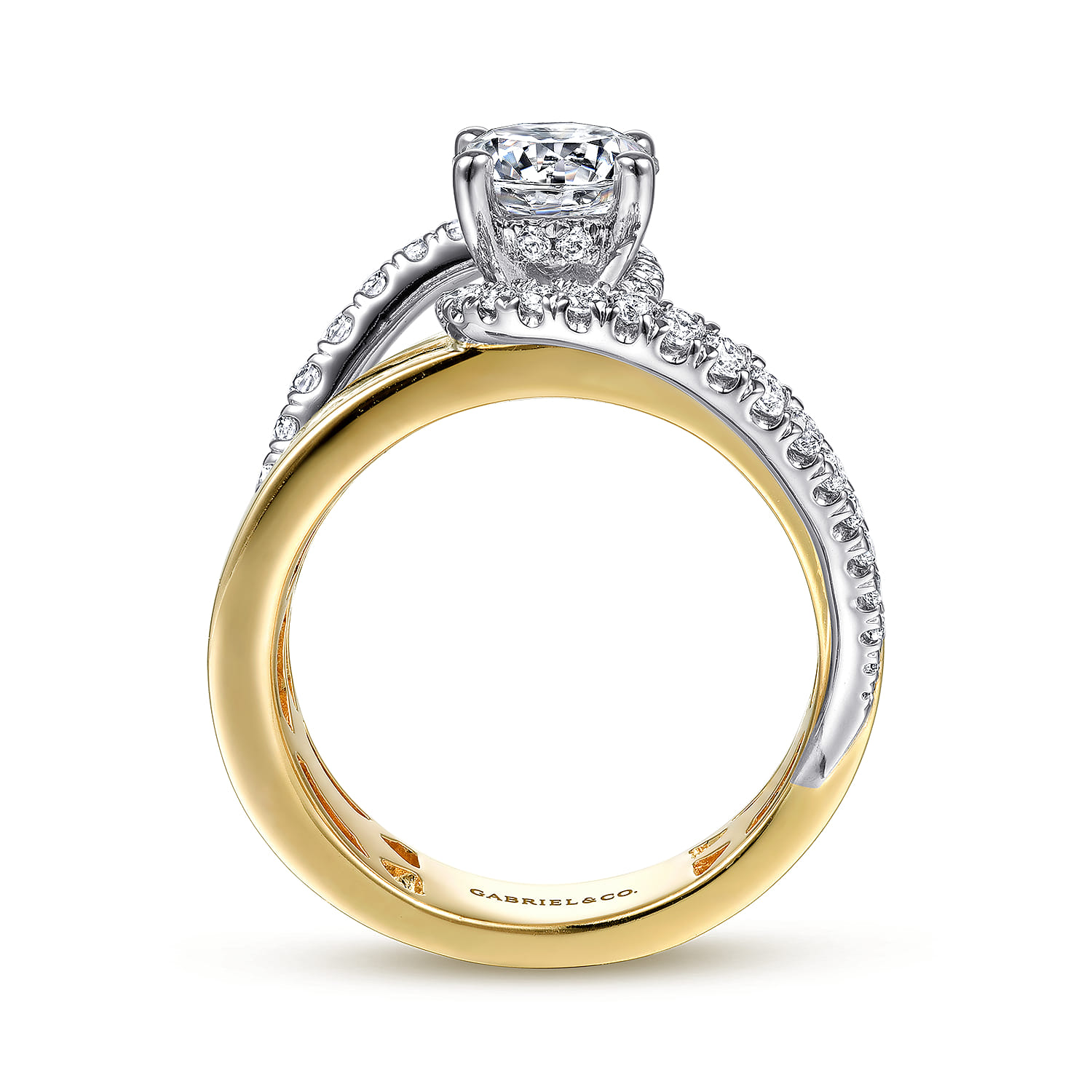 Emerie - 14K White-Yellow Gold Round Bypass Diamond Engagement Ring - 0.43 ct - Shot 2