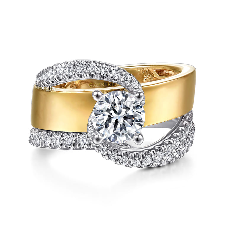 Emerie - 14K White-Yellow Gold Round Bypass Diamond Engagement Ring - 0.43 ct - Shot 4