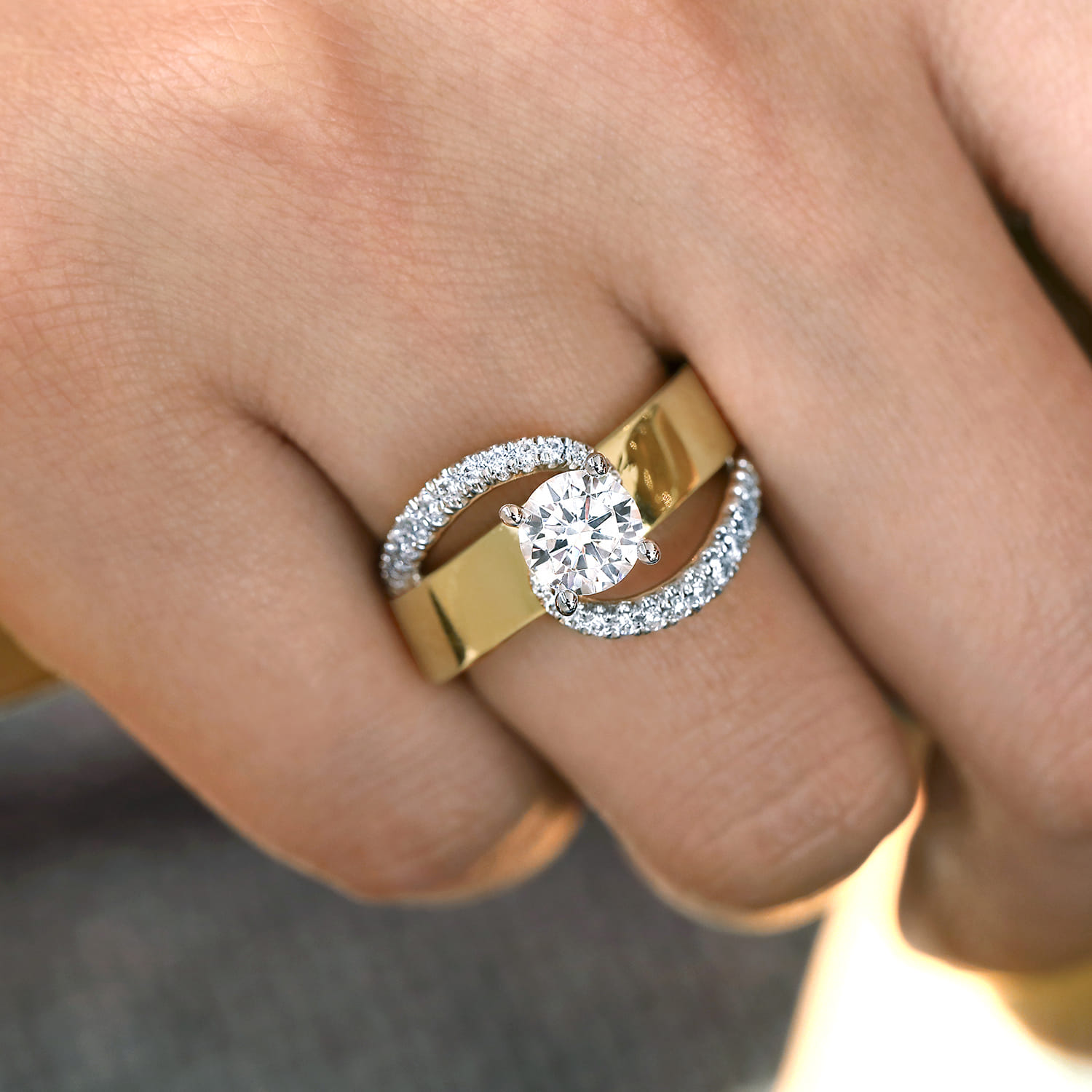 Emerie - 14K White-Yellow Gold Round Bypass Diamond Engagement Ring - 0.43 ct - Shot 6