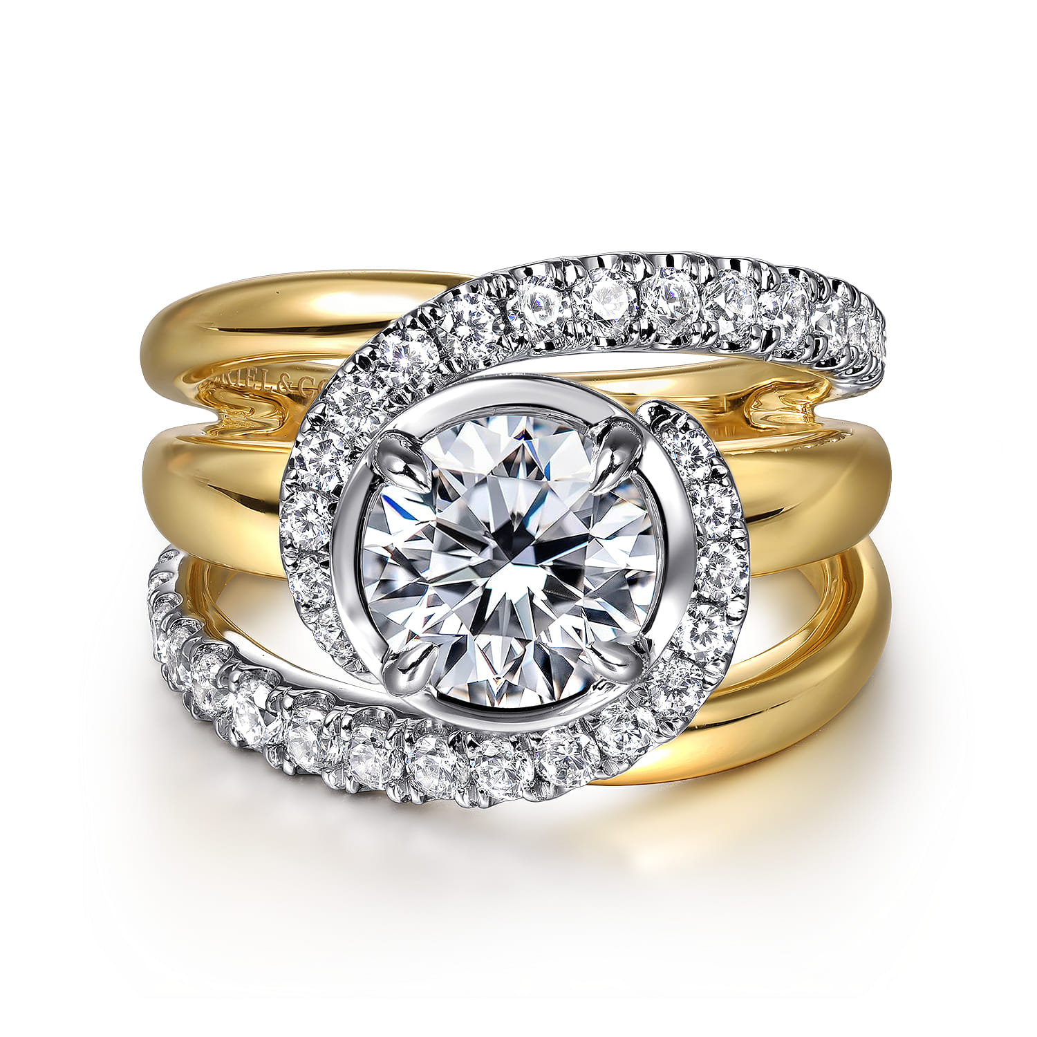Francesca - 14K White-Yellow Gold Fancy Halo Round Diamond Engagement Ring - 0.75 ct - Shot 1