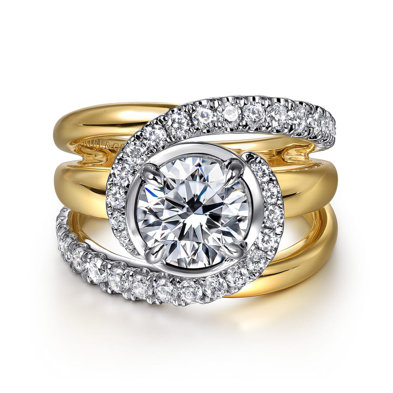 Francesca - 14K White-Yellow Gold Fancy Halo Round Diamond Engagement Ring - 0.75 ct - Shot 1