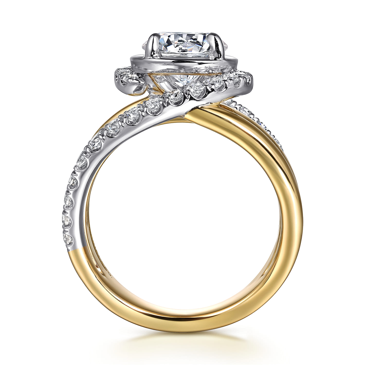 Francesca - 14K White-Yellow Gold Fancy Halo Round Diamond Engagement Ring - 0.75 ct - Shot 2