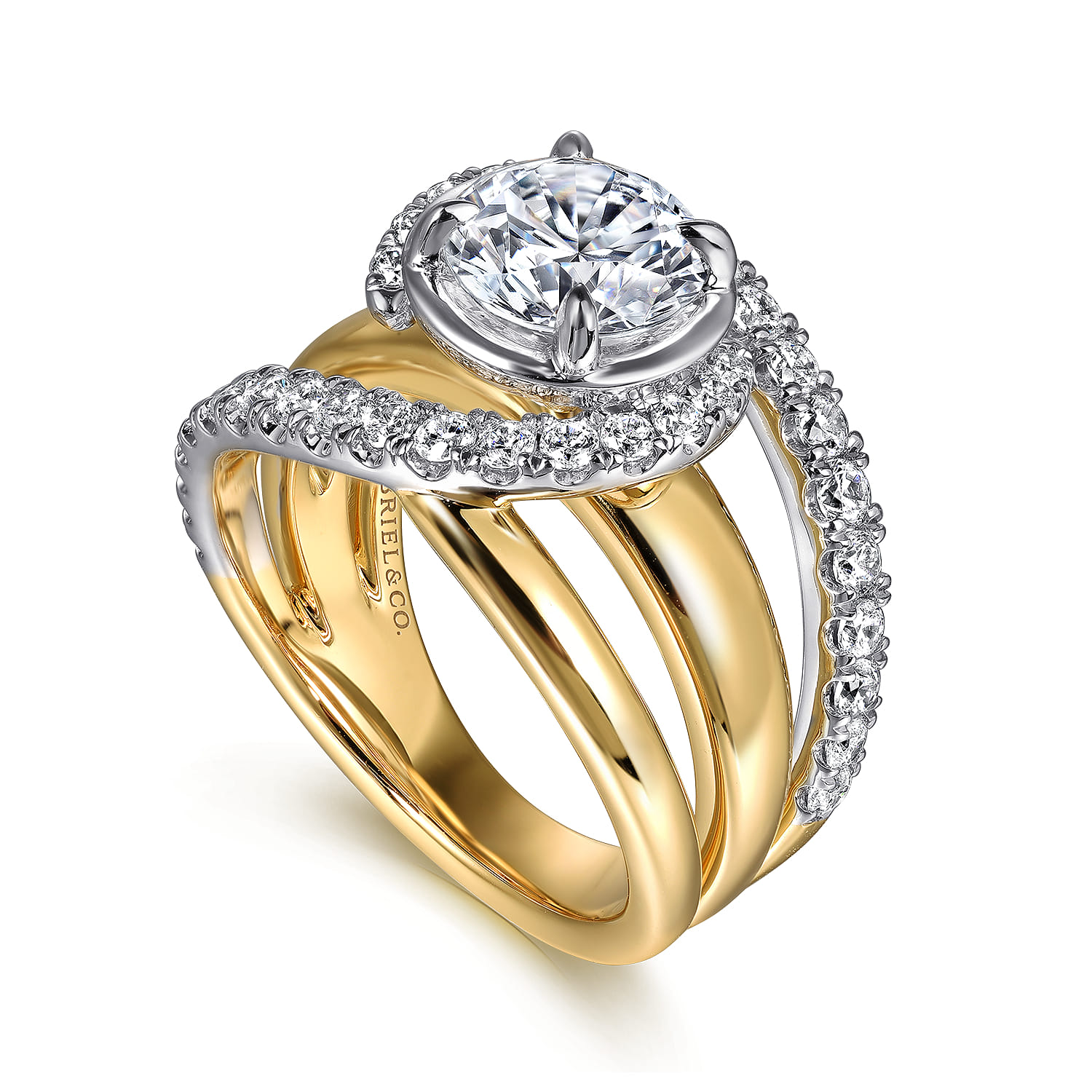 Francesca - 14K White-Yellow Gold Fancy Halo Round Diamond Engagement Ring - 0.75 ct - Shot 3