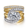 Francesca - 14K White-Yellow Gold Fancy Halo Round Diamond Engagement Ring - 0.75 ct