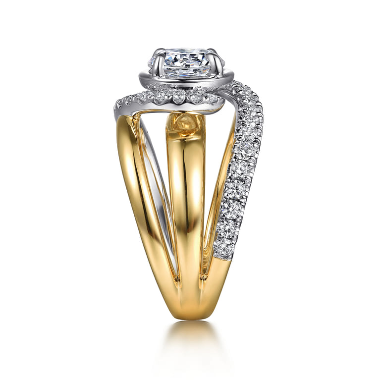 Francesca - 14K White-Yellow Gold Fancy Halo Round Diamond Engagement Ring - 0.75 ct - Shot 5