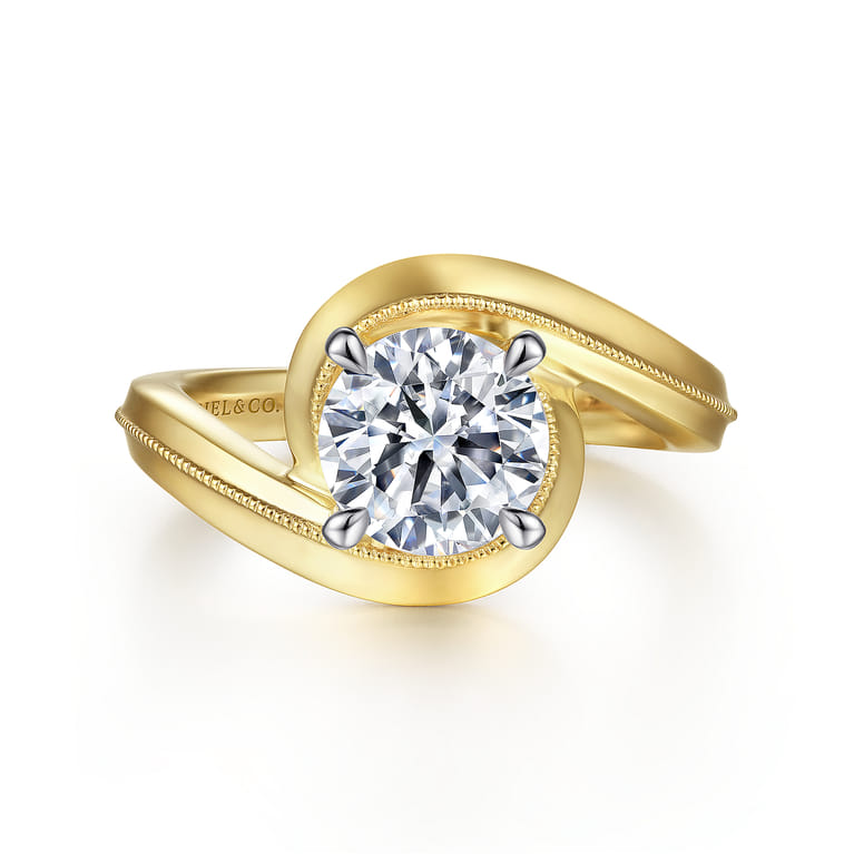 Ezrah - 14K White-Yellow Gold Bypass Round Diamond Engagement Ring - Shot 1