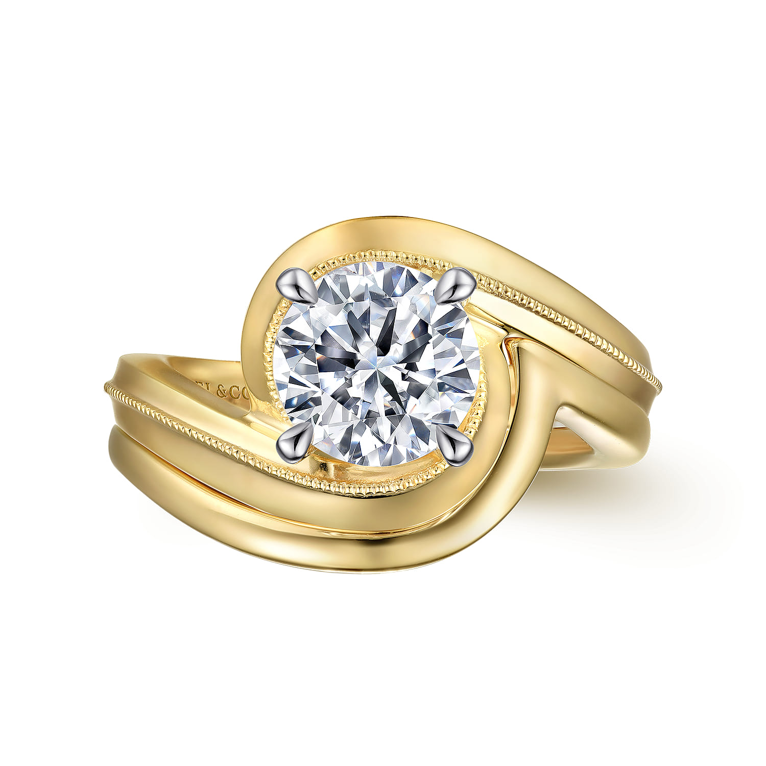 Ezrah - 14K White-Yellow Gold Bypass Round Diamond Engagement Ring - Shot 4