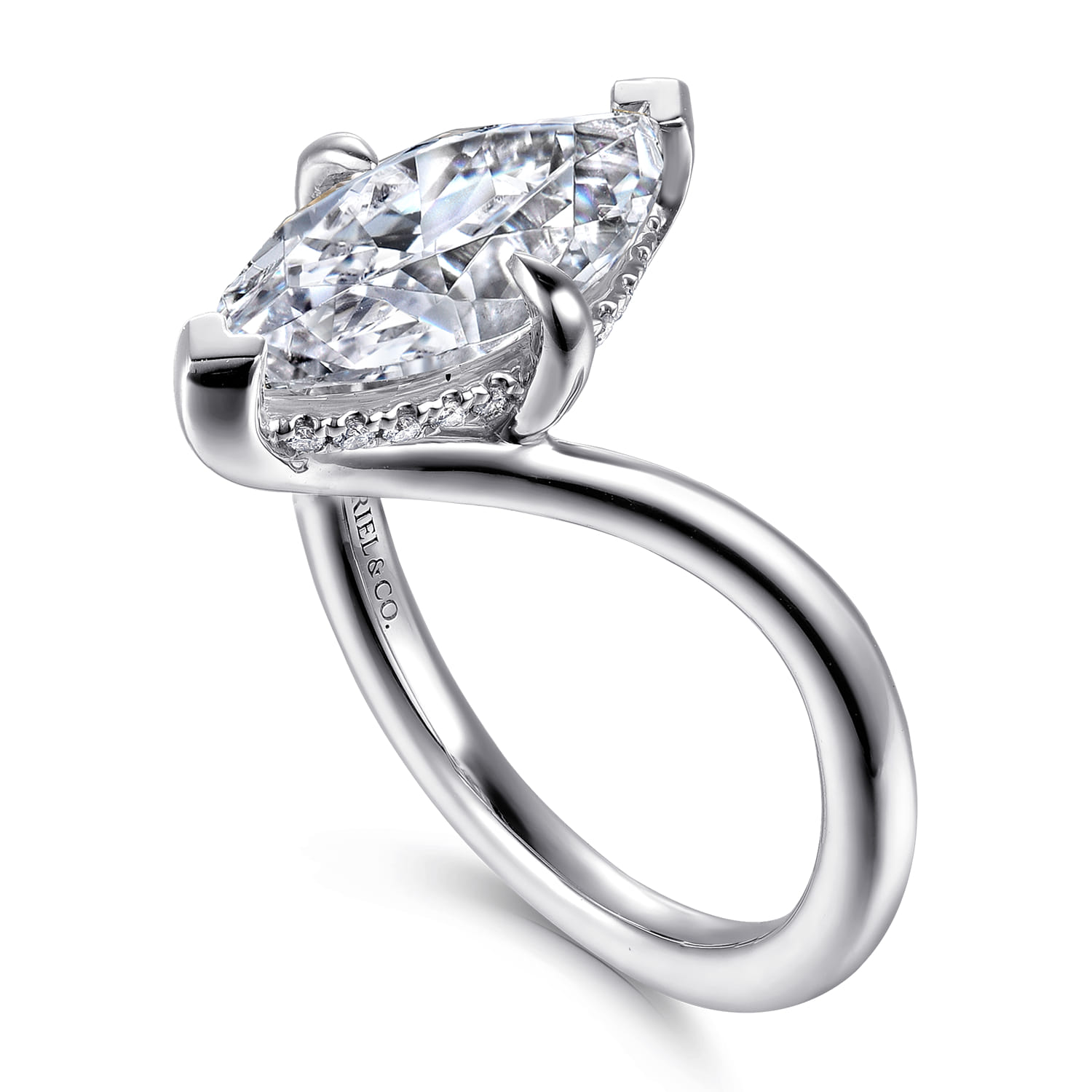 Cosmic - 14K White Gold Marquise Shape Diamond Engagement Ring - 0.08 ct - Shot 3
