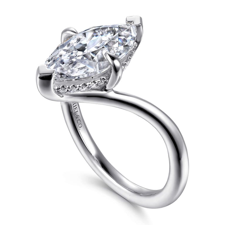 Cosmic - 14K White Gold Marquise Shape Diamond Engagement Ring - 0.08 ct - Shot 3