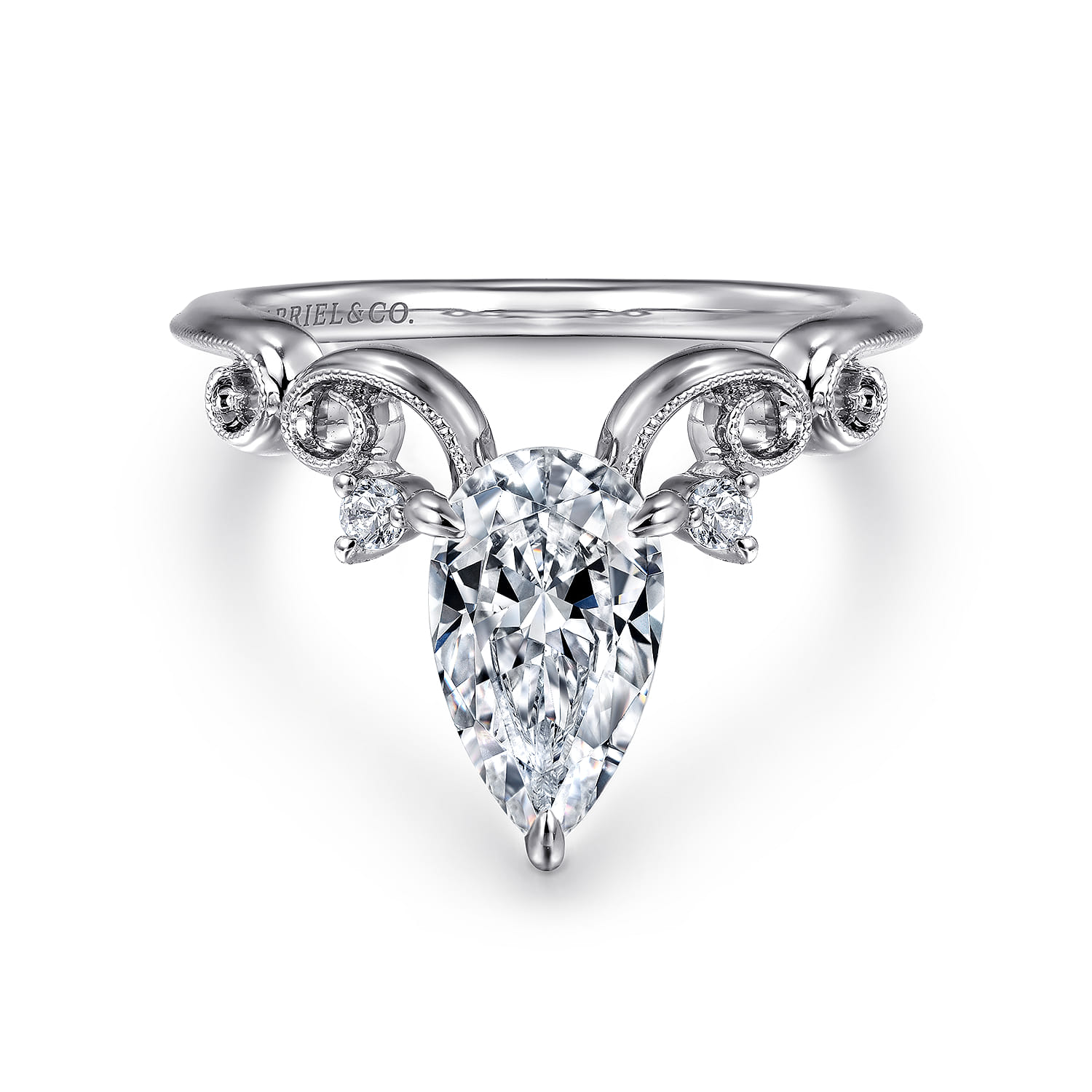 Russo - 14K White Gold Pear Shape Chevron Engagement Ring - 0.06 ct - Shot 1