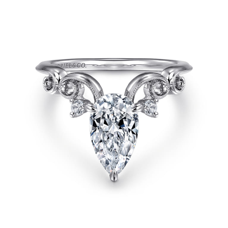 Russo - 14K White Gold Pear Shape Chevron Engagement Ring - 0.06 ct - Shot 1