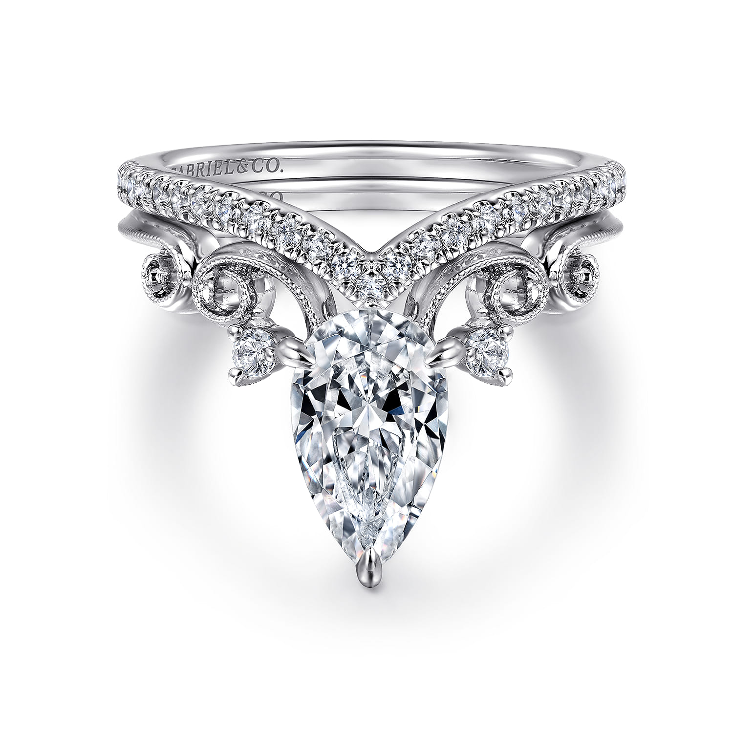 Russo - 14K White Gold Pear Shape Chevron Engagement Ring - 0.06 ct - Shot 4