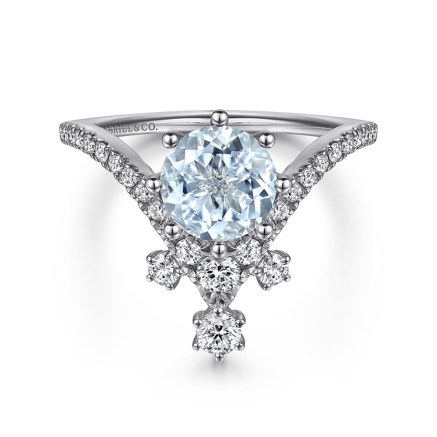 Royalty - 14K White Gold Chevron Aquamarine and Diamond Engagement Ring - 0.5 ct - Shot 1