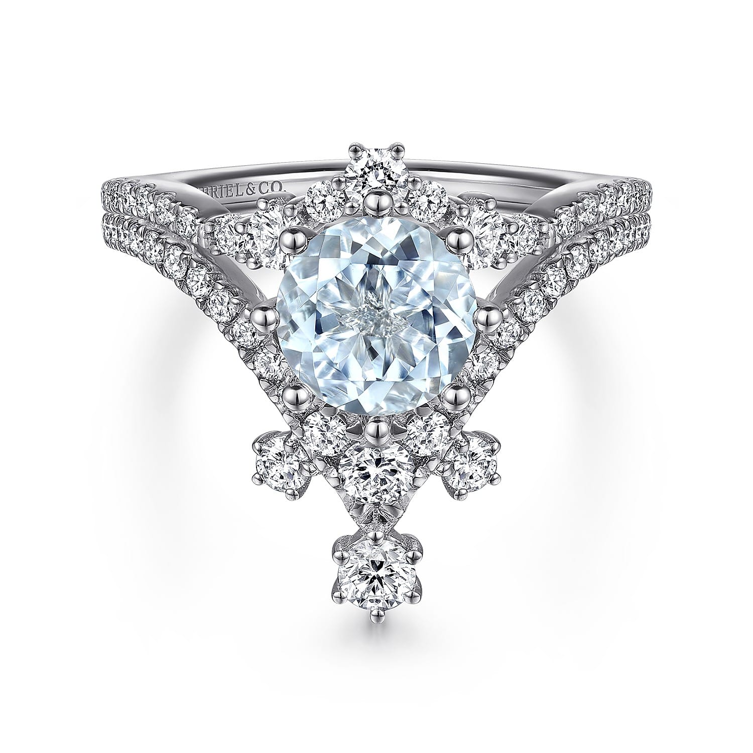 Royalty - 14K White Gold Chevron Aquamarine and Diamond Engagement Ring - 0.5 ct - Shot 4