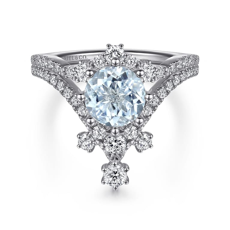 Royalty - 14K White Gold Chevron Aquamarine and Diamond Engagement Ring - 0.5 ct - Shot 4