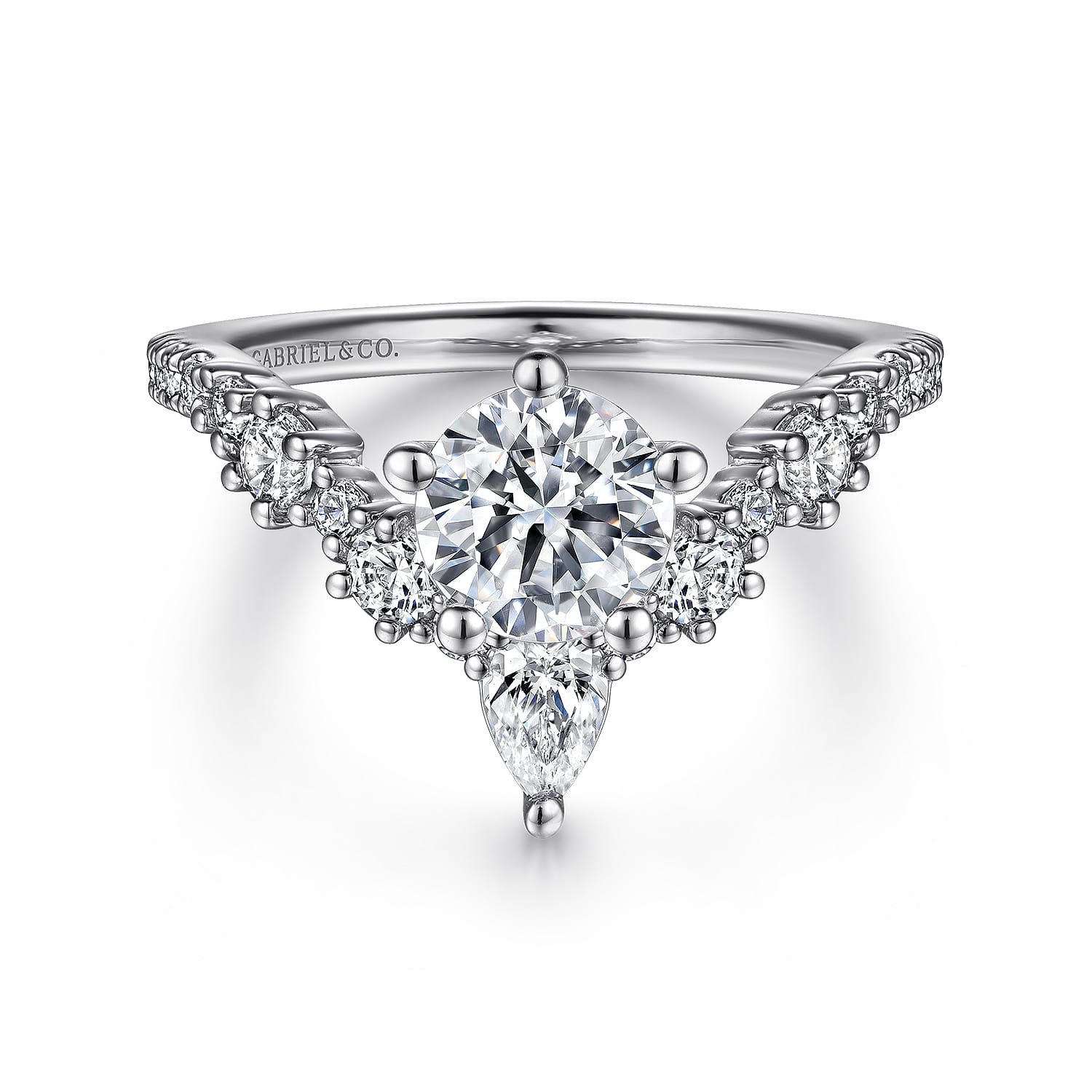 Daina - 14K White Gold Chevron Round Diamond Engagement Ring - 0.64 ct - Shot 1