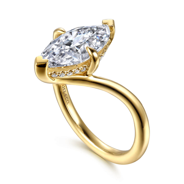 Cosmic - 14K Yellow Gold Marquise Shape Diamond Engagement Ring - 0.08 ct - Shot 3