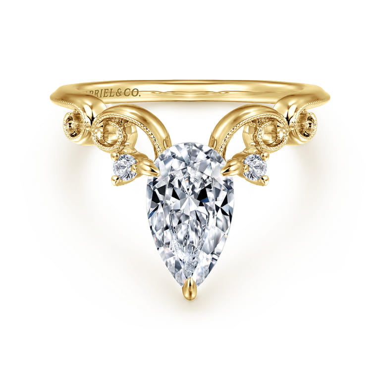 Russo - 14K Yellow Gold Pear Shape Chevron Engagement Ring - 0.06 ct - Shot 1