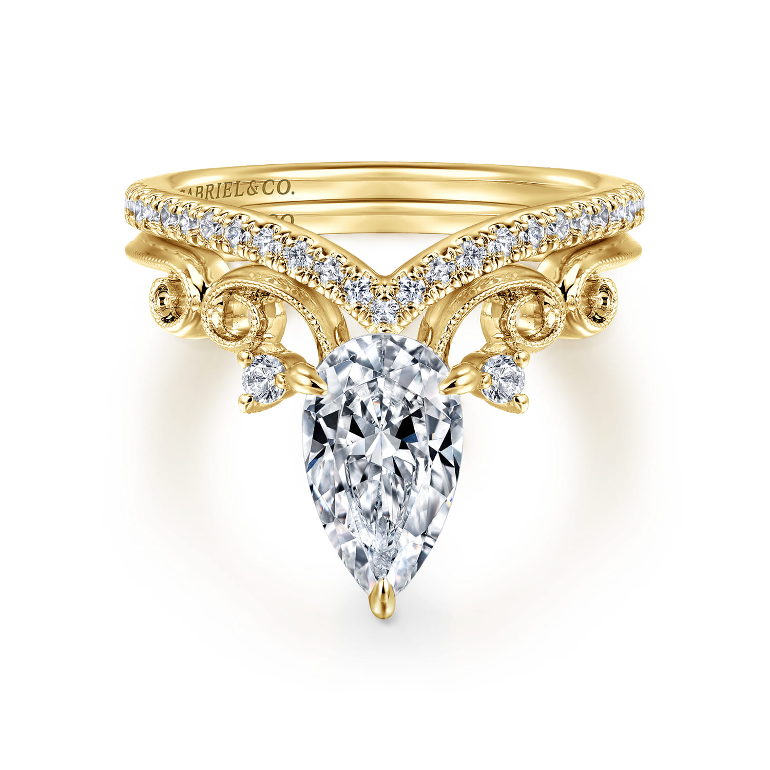 Russo - 14K Yellow Gold Pear Shape Chevron Engagement Ring - 0.06 ct - Shot 4