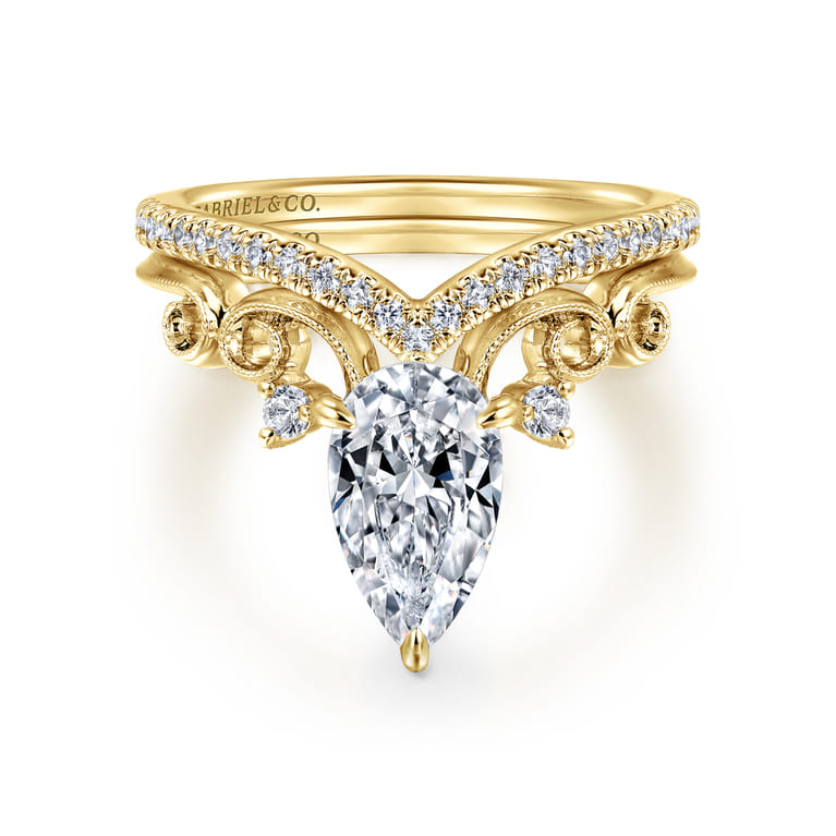 Russo - 14K Yellow Gold Pear Shape Chevron Engagement Ring - 0.06 ct - Shot 4