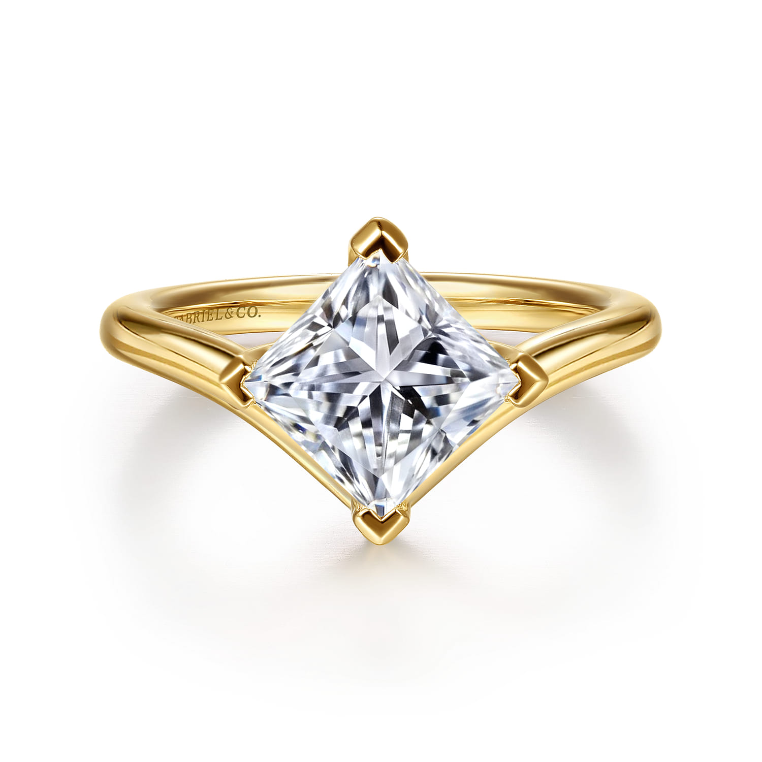 Dante - 14K Yellow Gold Chevron Princess Cut Diamond Engagement Ring - 0.07 ct - Shot 1