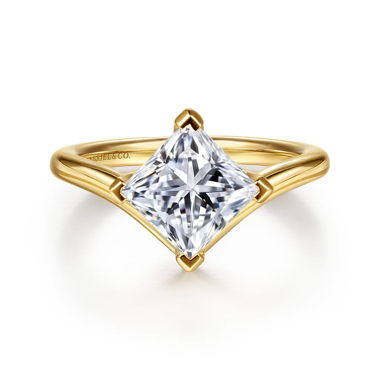 Dante - 14K Yellow Gold Chevron Princess Cut Diamond Engagement Ring - 0.07 ct - Shot 1