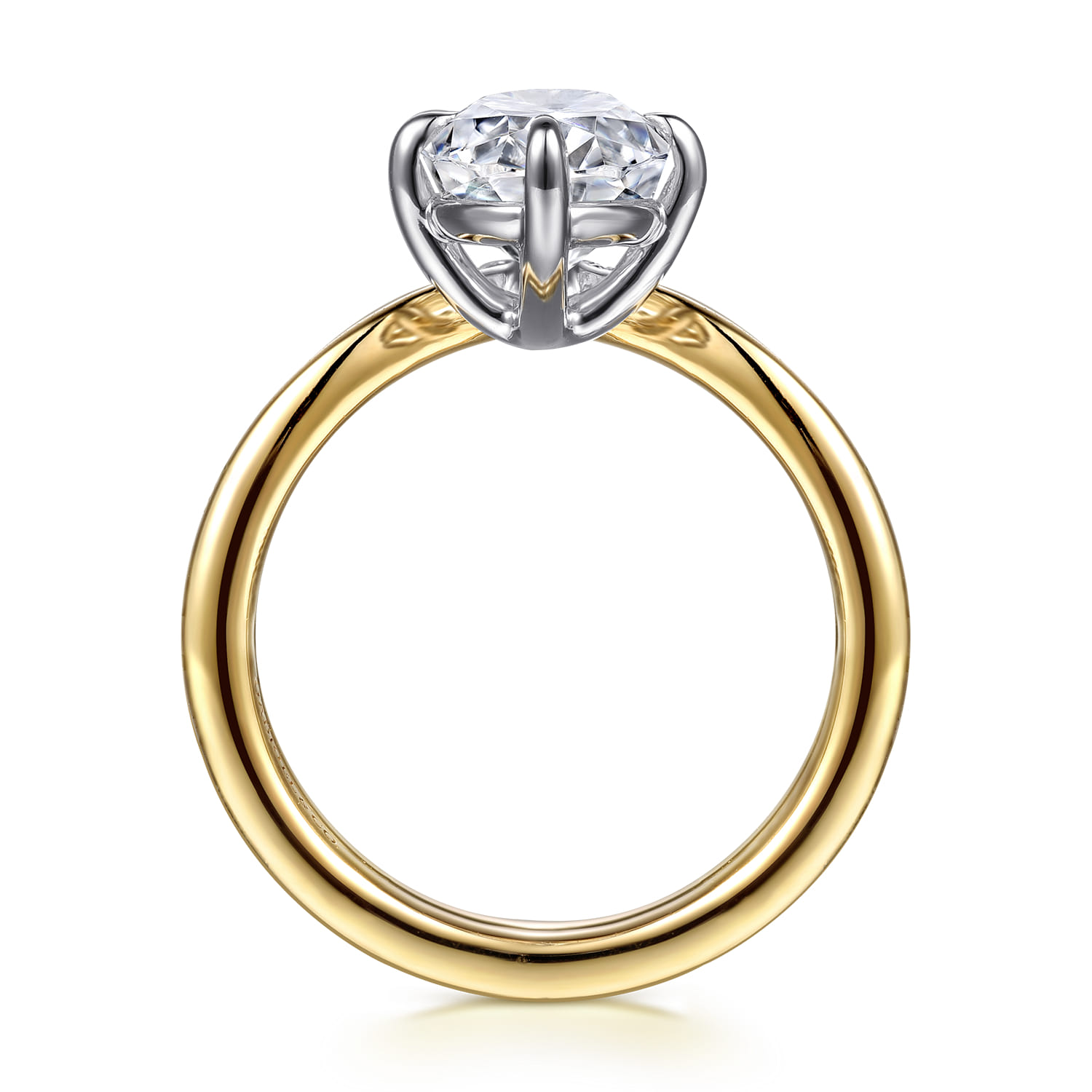 Crista - 14K White-Yellow Gold Chevron Compass Prong Oval Diamond Engagement Ring - 0.25 ct - Shot 2