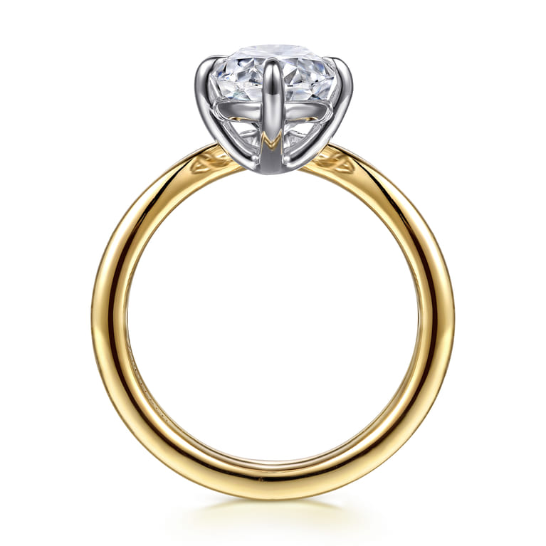 Crista - 14K White-Yellow Gold Chevron Compass Prong Oval Diamond Engagement Ring - 0.25 ct - Shot 2