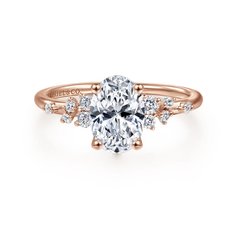Reena - 14K Rose Gold Oval Diamond Engagement Ring - 0.18 ct - Shot 1