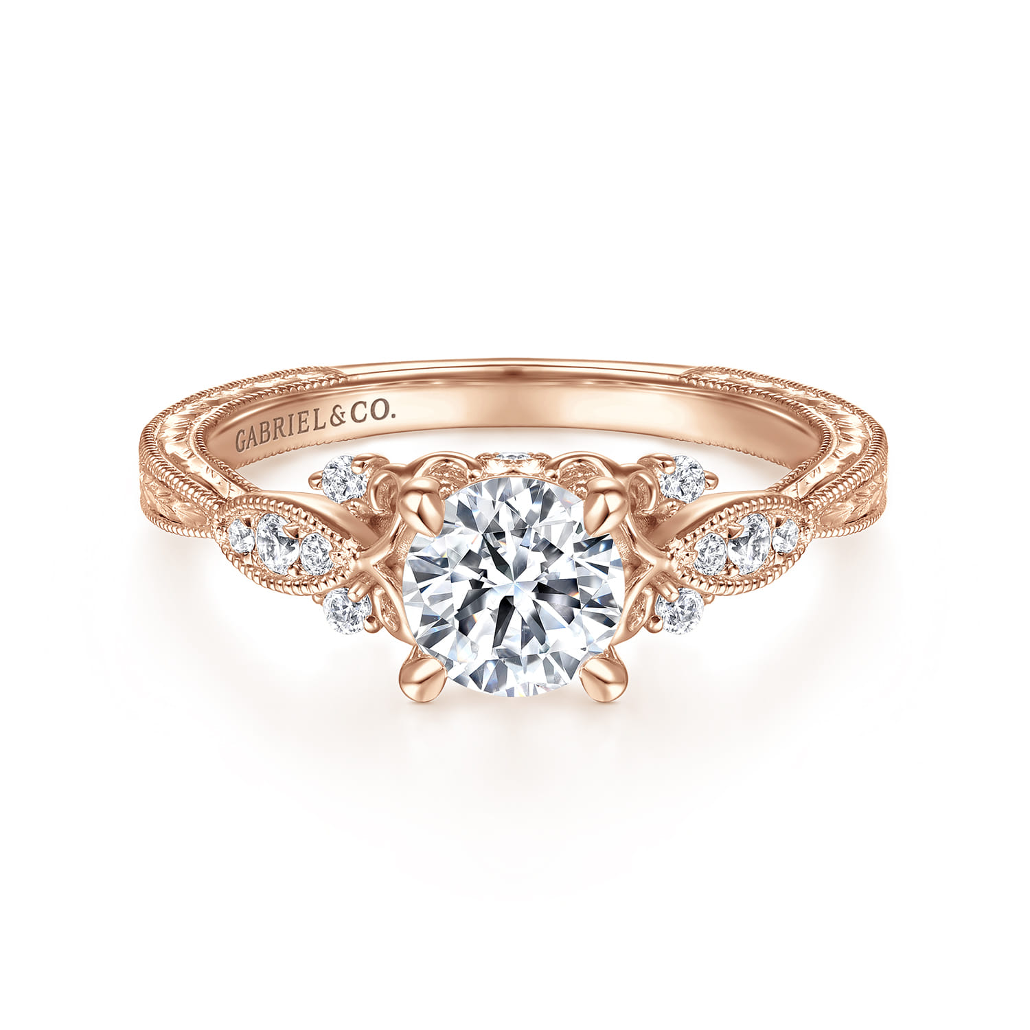 Solene - Vintage Inspired 14K Rose Gold Round Diamond Engagement Ring - 0.13 ct - Shot 1