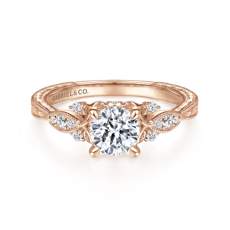 Solene - Vintage Inspired 14K Rose Gold Round Diamond Engagement Ring - 0.13 ct - Shot 1