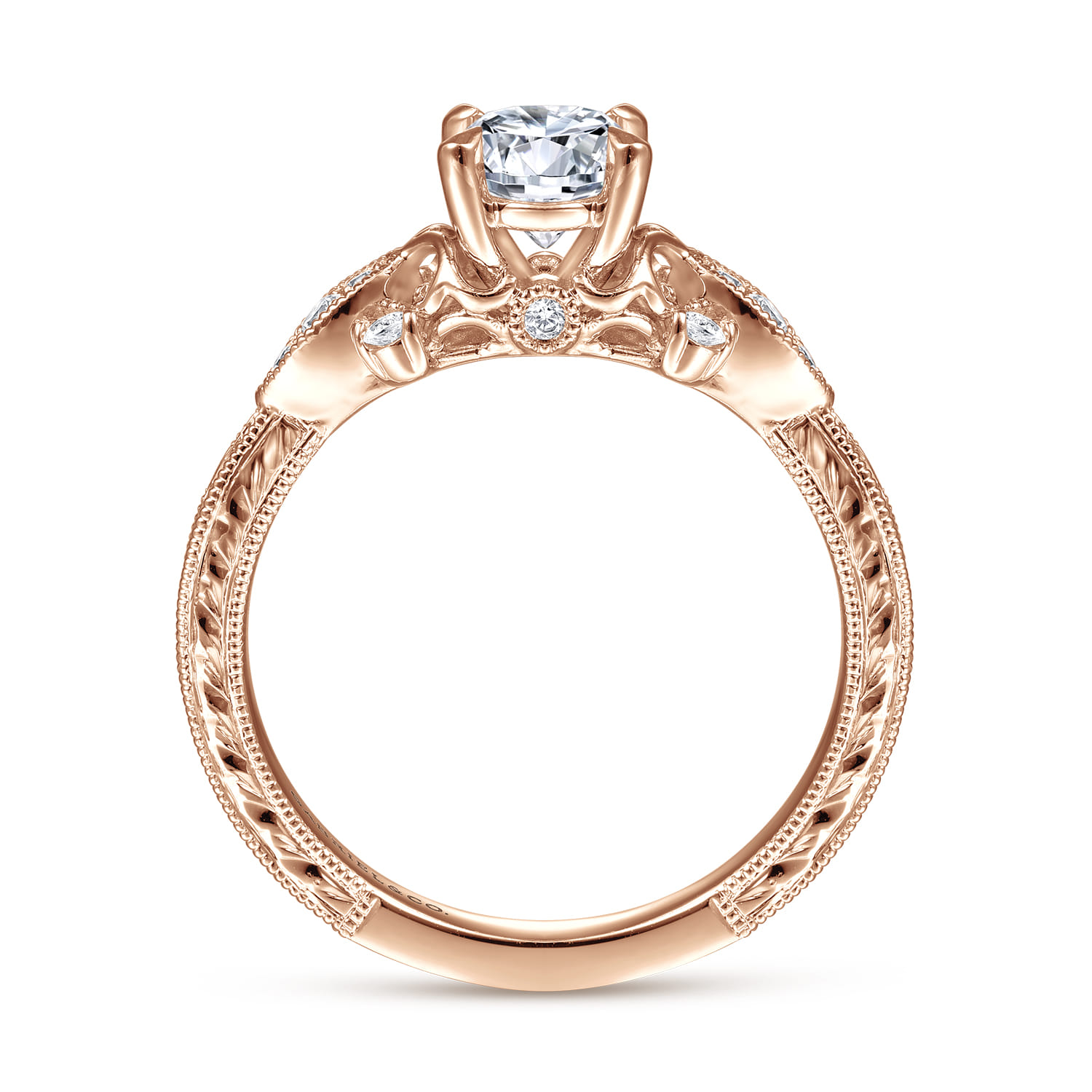 Solene - Vintage Inspired 14K Rose Gold Round Diamond Engagement Ring - 0.13 ct - Shot 2