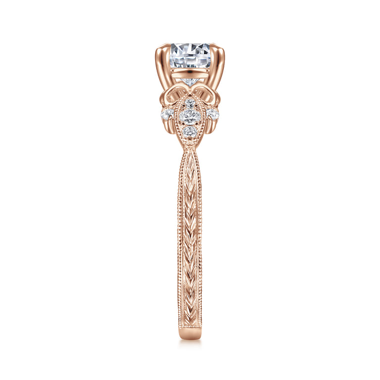 Solene - Vintage Inspired 14K Rose Gold Round Diamond Engagement Ring - 0.13 ct - Shot 5