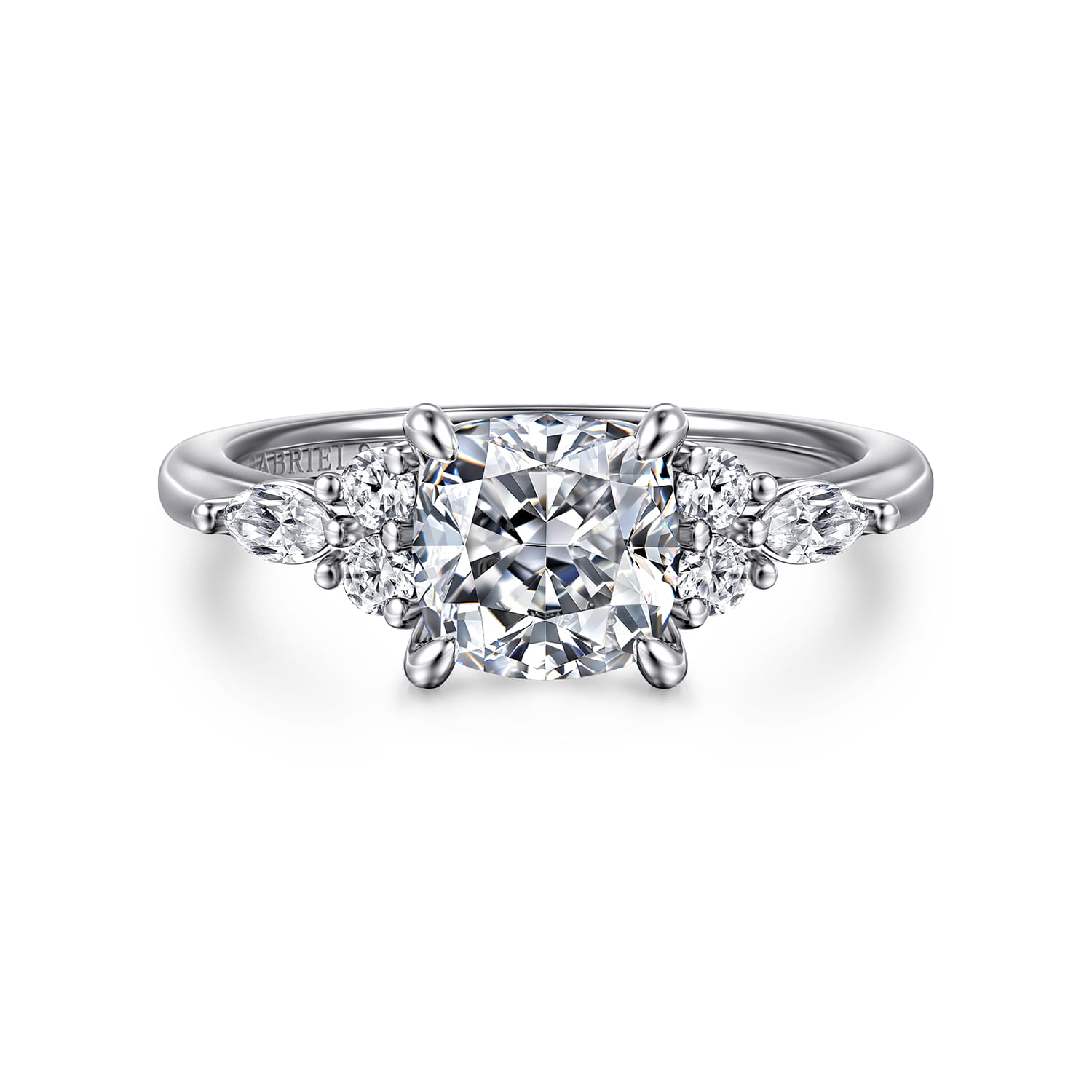Avah - 14K White Gold Cushion Cut Diamond Cluster Engagement Ring - 0.28 ct - Shot 1