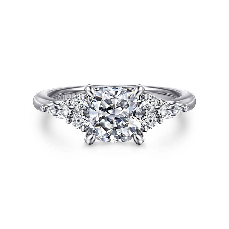 Avah - 14K White Gold Cushion Cut Diamond Cluster Engagement Ring - 0.28 ct - Shot 1