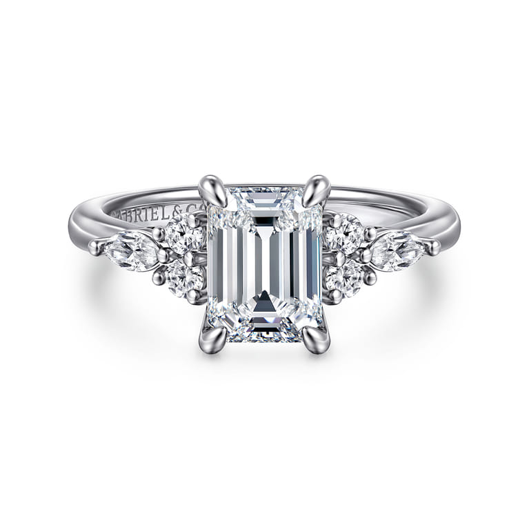 Avah - 14K White Gold Emerald Cut Diamond Cluster Engagement Ring - 0.28 ct - Shot 1