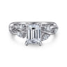 Charlina - 14K White Gold Floral Emerald Cut Diamond Engagement Ring - 0.35 ct