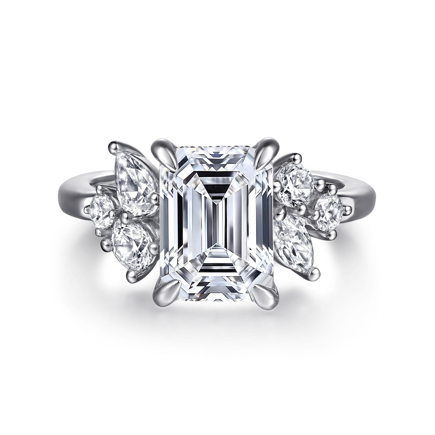 Caye - 14K White Gold Emerald Cut Diamond Engagement Ring - 0.7 ct - Shot 1