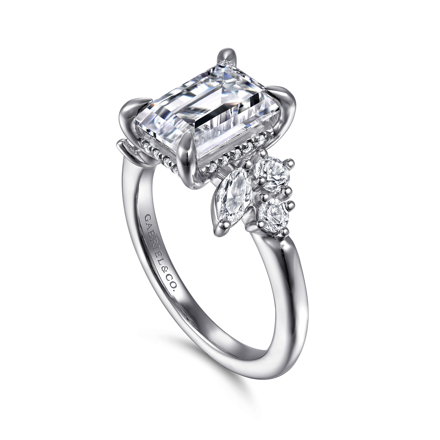 Caye - 14K White Gold Emerald Cut Diamond Engagement Ring - 0.7 ct - Shot 3