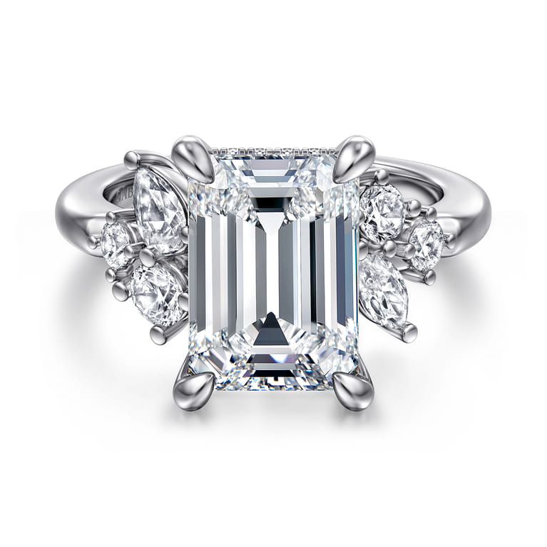 Caye - 14K White Gold Emerald Cut Diamond Engagement Ring - 0.7 ct - Shot 1