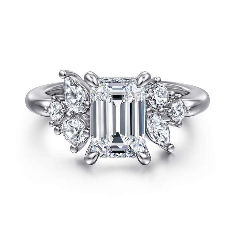 Caye - 14K White Gold Emerald Cut Diamond Engagement Ring - 0.7 ct - Shot 1