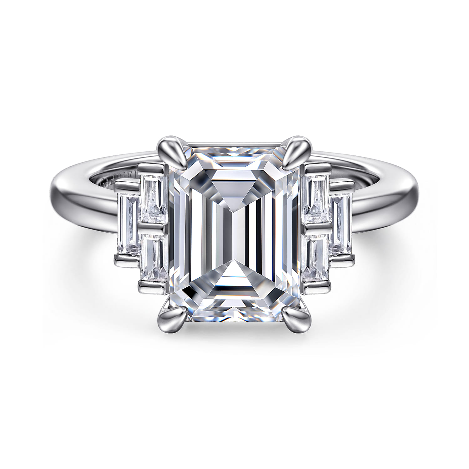 Alejandra - 14K White Gold Emerald Cut Diamond Engagement Ring - 0.35 ct - Shot 1