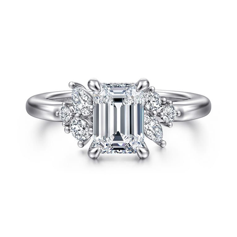Caye - 14K White Gold Emerald Cut Diamond Engagement Ring - 0.4 ct - Shot 1